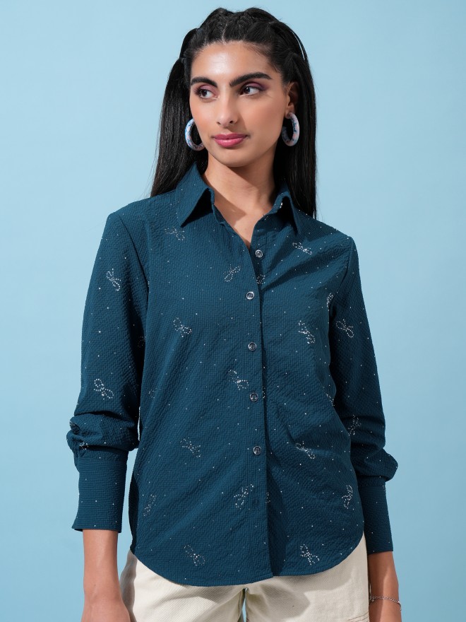 Tokyo fashion talkies navy blue printed shirt dress