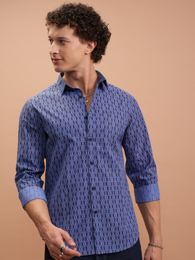 Buy Highlander Blue Printed Slim Fit Casual Shirt for Men Online at Rs ...
