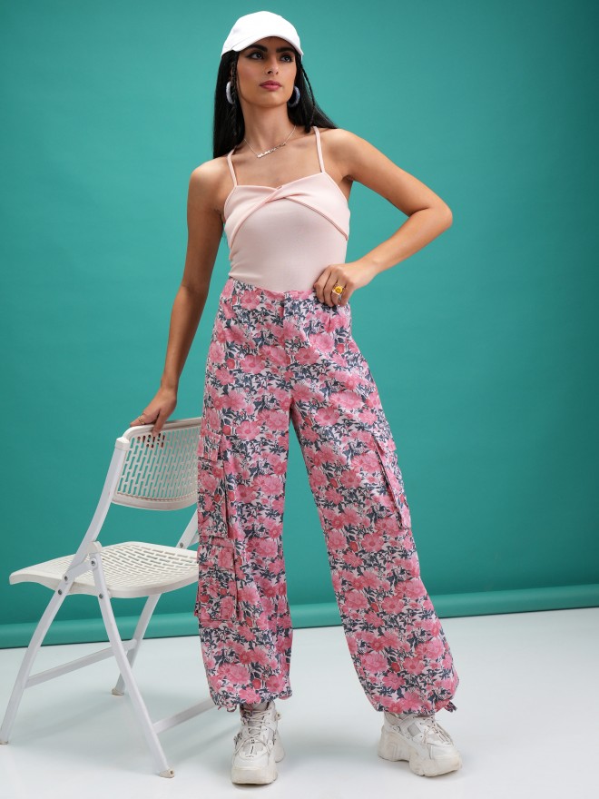 Tokyo Talkies Women Pink Printed Regular Fit Casual Trousers 