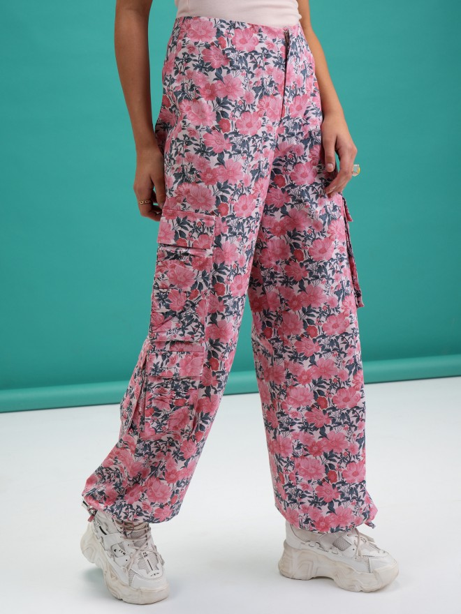 Tokyo Talkies Women Pink Printed Regular Fit Casual Trousers 