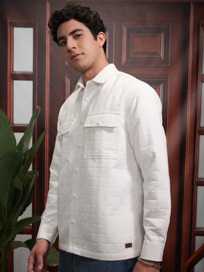 Locomotive Men White Self Design Oversized Fit Casual Shirts 