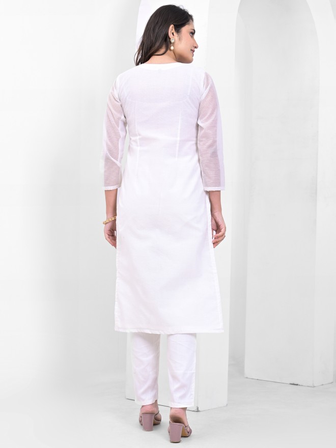 Vishudh Women White Embroidered Kurta Sets 