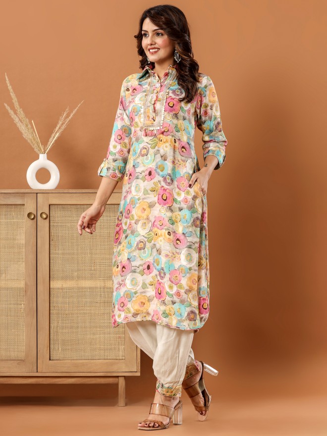 Vishudh Women Rose Printed Kurta Sets 