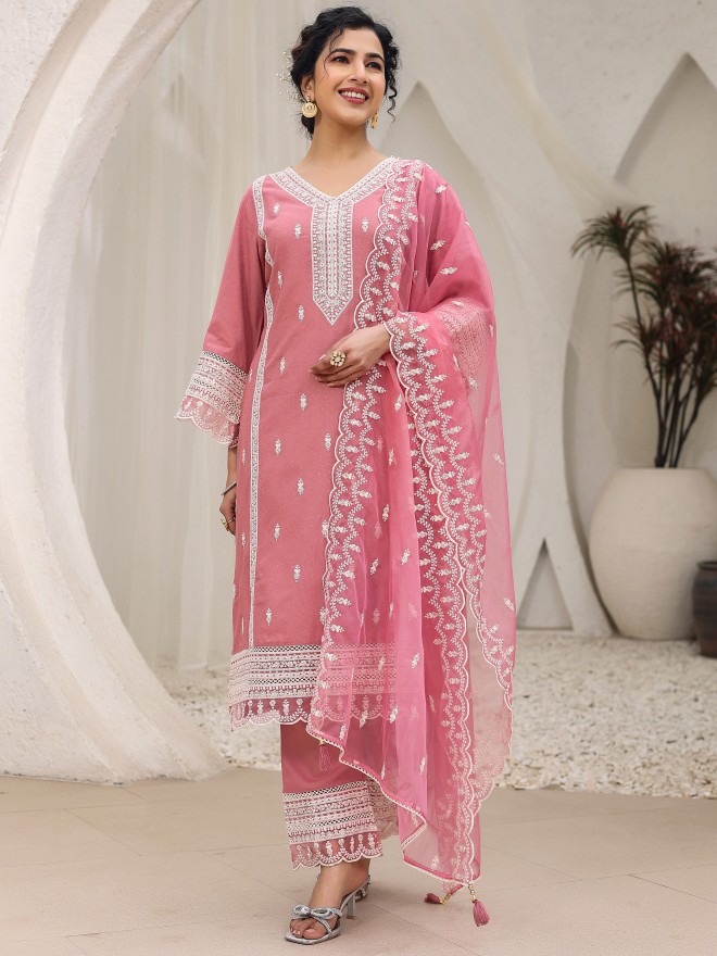 Vishudh Women Rose Embroidered Kurta Sets 