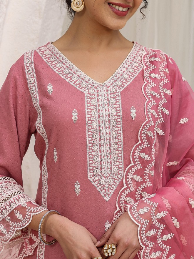 Vishudh Women Rose Embroidered Kurta Sets 