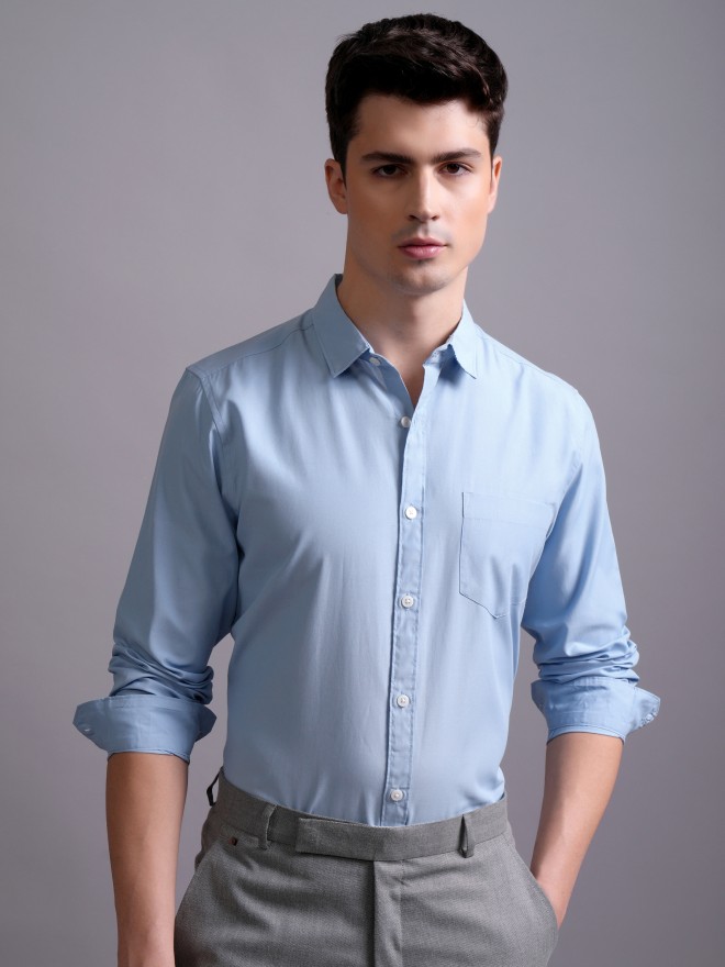 Buy Highlander Blue Solid Slim Fit Casual Shirt for Men Online at Rs ...