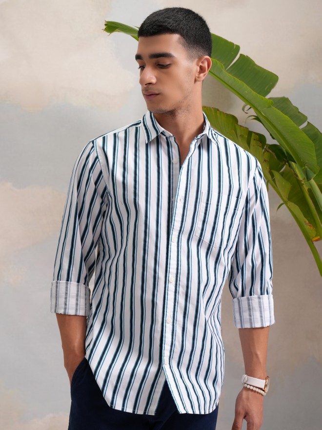 Buy Highlander White Striped Slim Fit Casual Shirt for Men Online at Rs ...