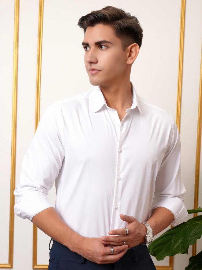 Buy Locomotive Premium White Solid Party Shirt for Men Online at Rs ...