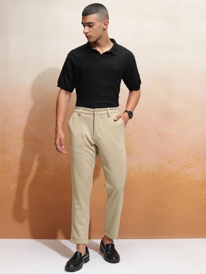 Highlander Men Beige Slim Fit Solid Chinos