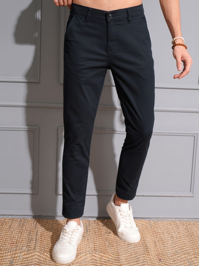 Locomotive Men Navy Slim Tapered Fit Solid Chinos