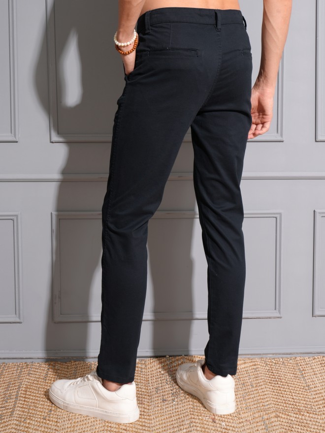 Locomotive Men Navy Slim Tapered Fit Solid Chinos