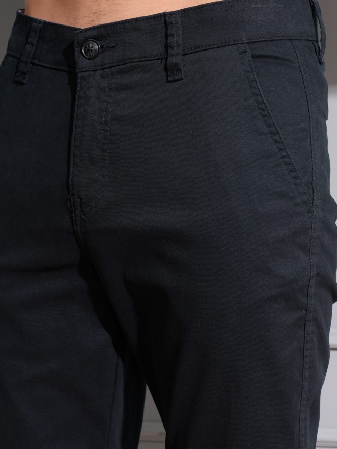 Locomotive Men Navy Slim Tapered Fit Solid Chinos