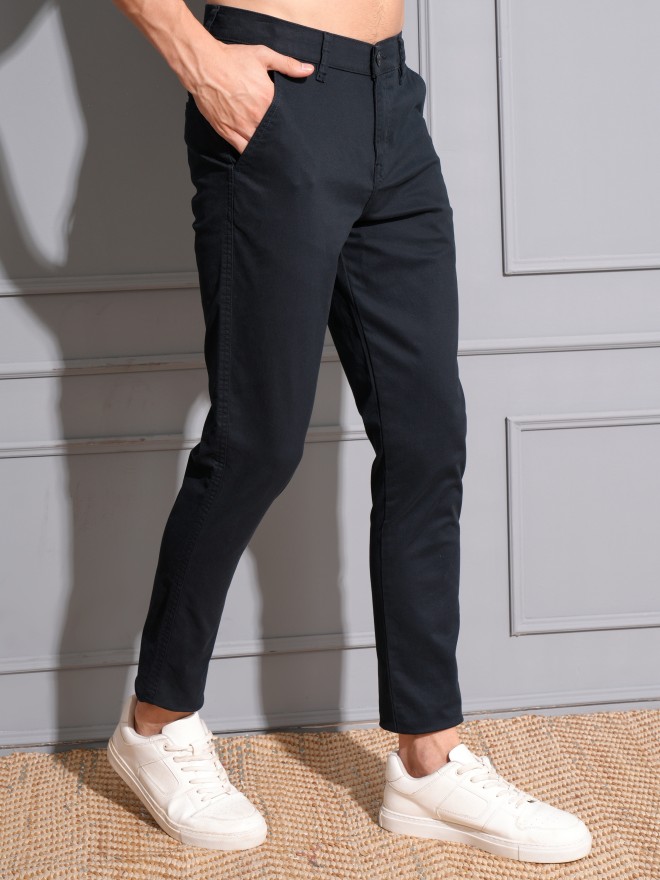 Locomotive Men Navy Slim Tapered Fit Solid Chinos