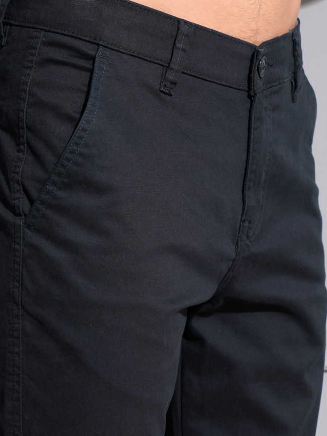 Locomotive Men Navy Slim Tapered Fit Solid Chinos