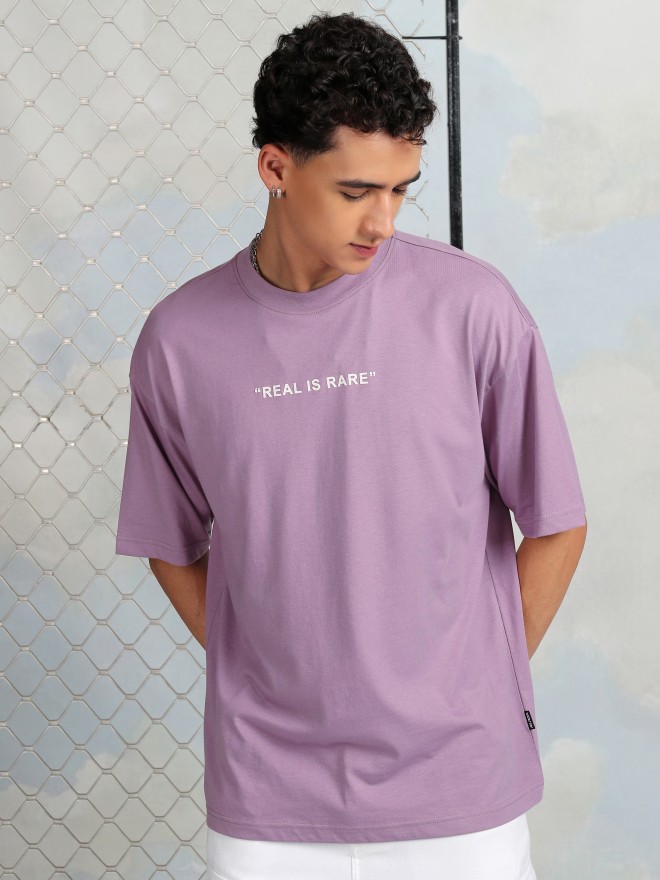 Highlander Men Mauve Printed Round Neck Oversized Fit T-Shirt