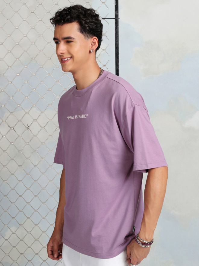 Highlander Men Mauve Printed Round Neck Oversized Fit T-Shirt