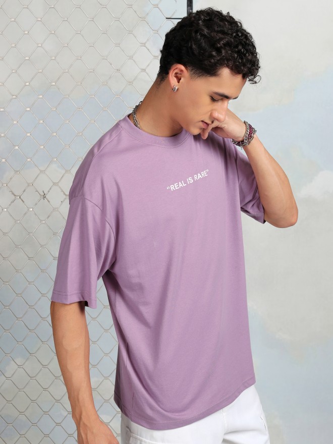 Highlander Men Mauve Printed Round Neck Oversized Fit T-Shirt