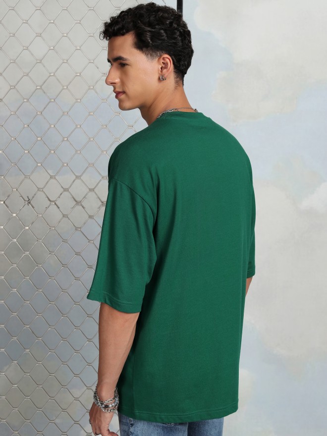 Highlander Men Green Printed Round Neck Oversized Fit T-Shirt