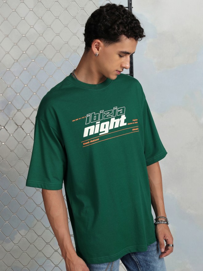 Highlander Men Green Printed Round Neck Oversized Fit T-Shirt