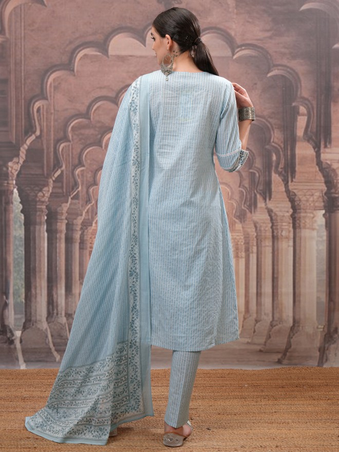 Vishudh Women Blue Printed Kurta With Trousers And Dupatta