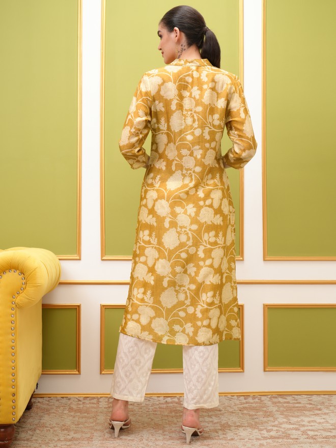 Vishudh Women Mustard Printed Straight Kurtas