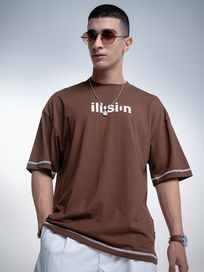 HighlanderMenBrownPrintedOversizedFitRoundNeckT-Shirt