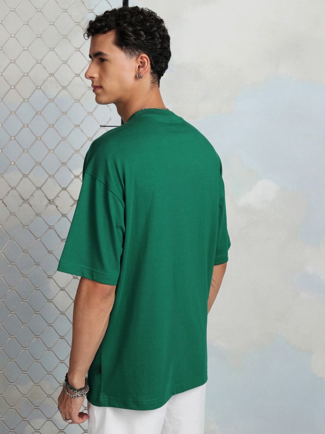 Highlander Men Green Printed Round Neck Oversized Fit T-Shirt