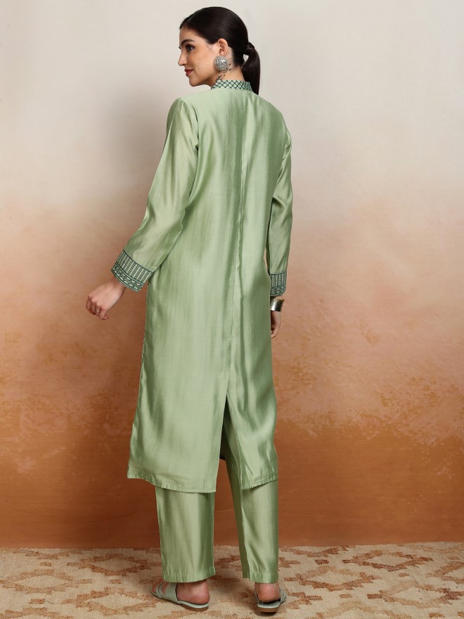 Vishudh Women Green Printed Kurta With Trousers