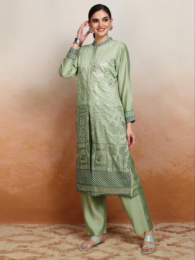 Vishudh Women Green Printed Kurta With Trousers