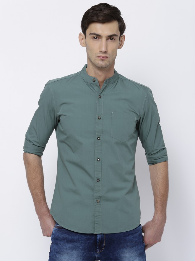 Buy Highlander Teal Blue Slim Fit Solid Casual Shirt for Men Online at ...