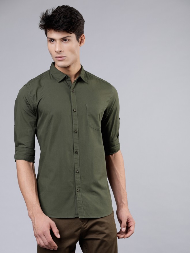 Buy Highlander Olive Slim Fit Solid Casual Shirt for Men Online at Rs ...
