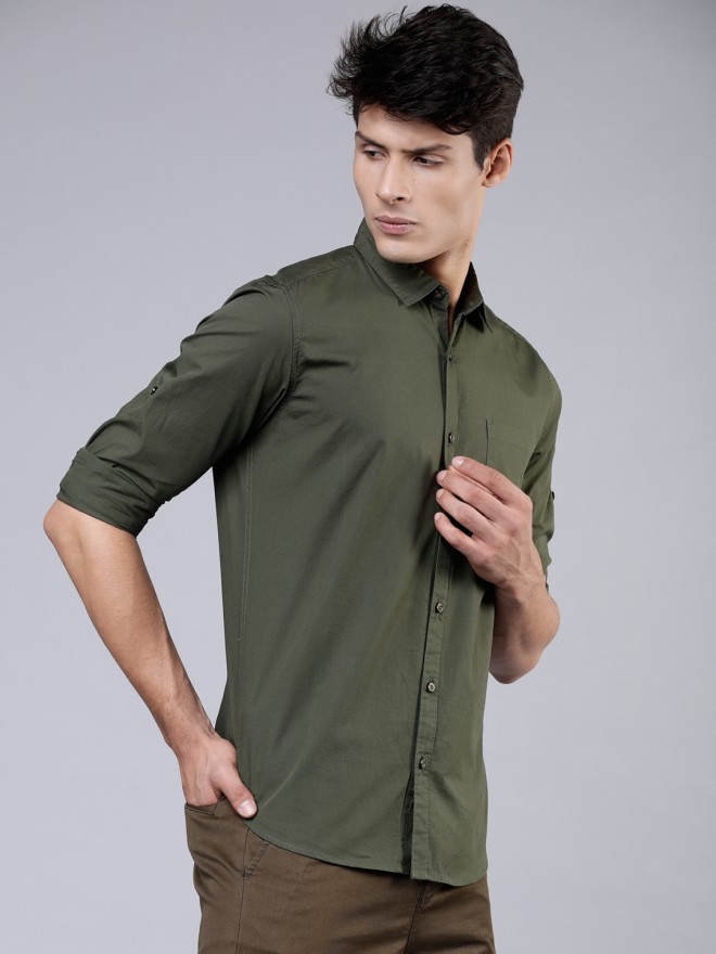 Buy Highlander Olive Slim Fit Solid Casual Shirt for Men Online at Rs ...