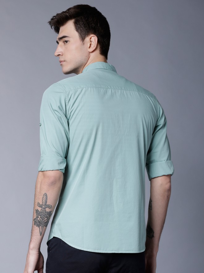 Buy Highlander Aqua Blue Slim Fit Solid Casual Shirt for Men Online at ...
