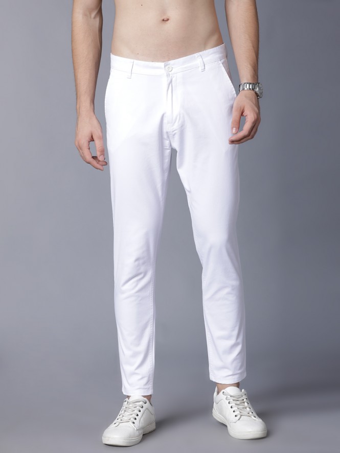 Buy Highlander by Rohit Sharma White Tapered Fit Solid Chinos for Men ...
