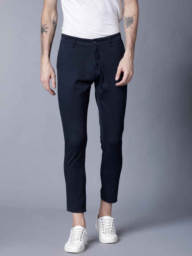 Buy Highlander Navy Blue Tapered Fit Solid Chinos for Men Online at Rs ...