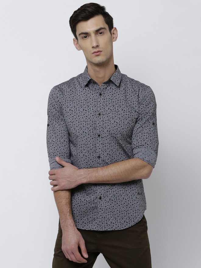 Buy Locomotive Grey Slim Fit Printed Casual Shirt for Men Online at Rs ...