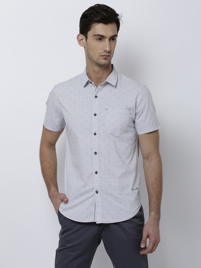 Buy Locomotive Grey Slim Fit Printed Casual Shirt for Men Online at Rs ...