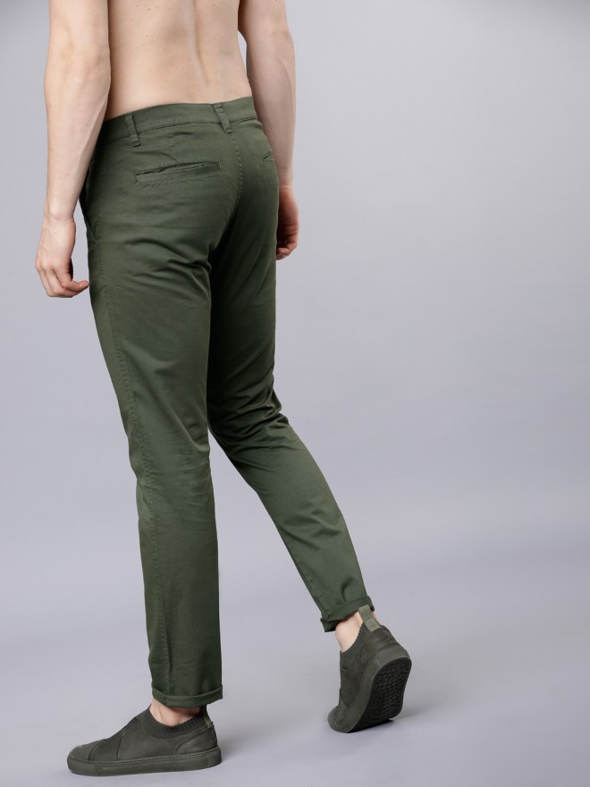 Buy Highlander Olive Green Slim Fit Solid Chinos for Men Online at Rs ...