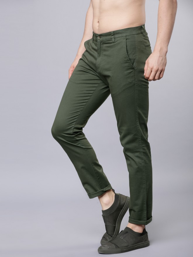 Buy Highlander Olive Green Slim Fit Solid Chinos for Men Online at