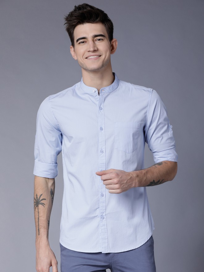 Buy Highlander Blue Slim Fit Solid Casual Shirt for Men Online at Rs ...