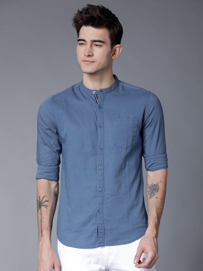Buy Highlander Dark Blue Slim Fit Solid Casual Shirt for Men Online at ...
