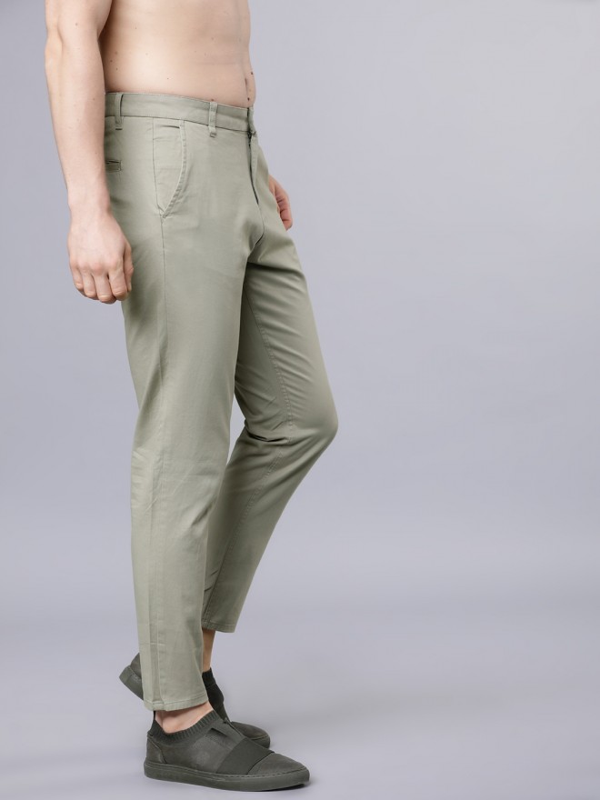 Buy Highlander Olive Green Tapered Fit Solid Chinos for Men Online at ...