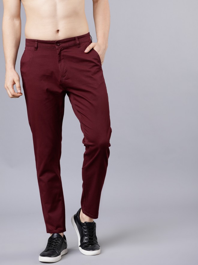Buy Highlander Maroon Tapered Fit Solid Chinos for Men Online at Rs.829 ...