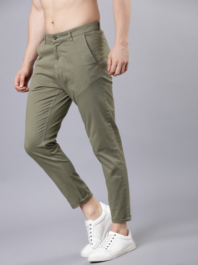 Highlander Men Green Tapered Fit Solid Casual Trousers