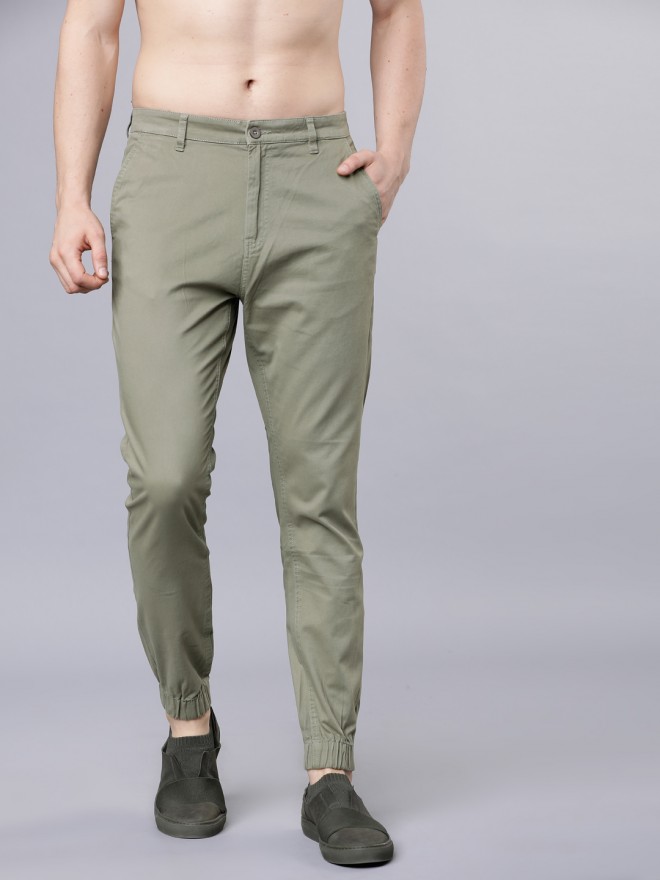 Buy Highlander Olive Green Slim Fit Solid Regular Trousers for Men ...