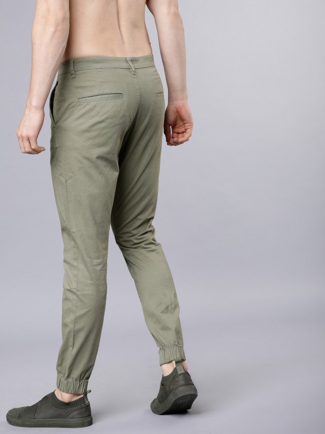 Buy Highlander Olive Green Slim Fit Solid Regular Trousers for Men ...