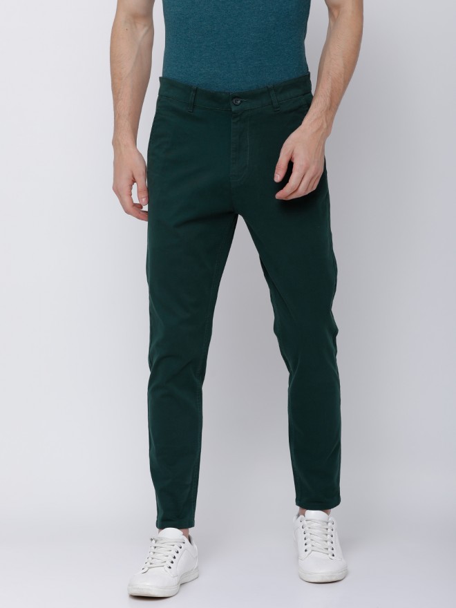 Buy Highlander Green Tapered Fit Solid Regular Trousers for Men Online ...