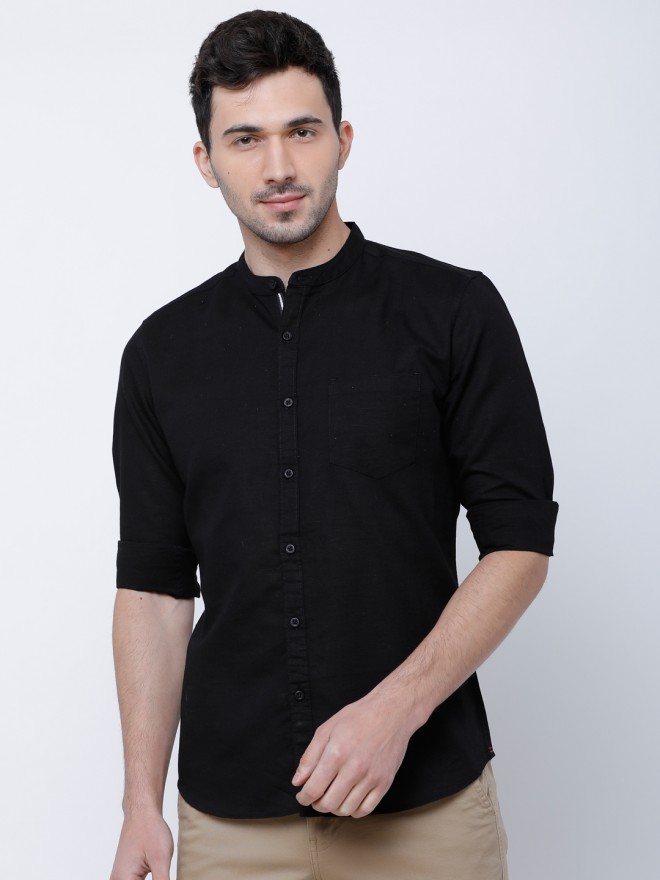 Buy Highlander Black Slim Fit Solid Casual Shirt for Men Online at Rs ...