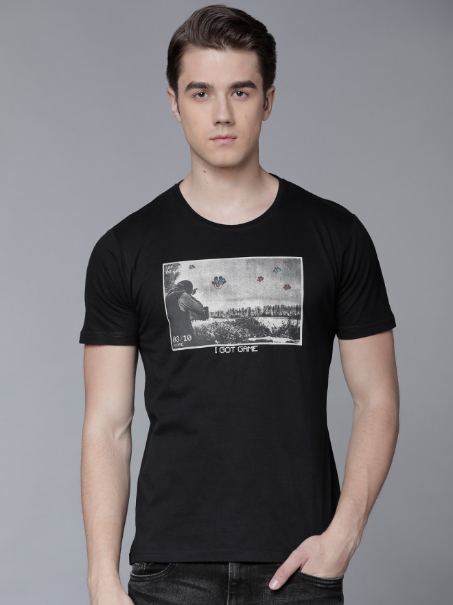 Buy Locomotive Black Solid Round Neck Cotton T Shirt For Men Online At