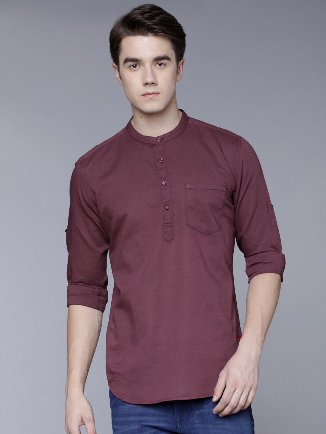 Buy Locomotive Maroon Slim Fit Solid Casual Shirt For Men Online At Rs